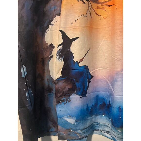 Magical Witch Silhouette T-Shirt Halloween Sunset Galaxy Print‎ Mystical Fantasy - Picture 2 of 3